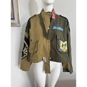Lagenlook Boho Artsy Cyberpunk Military Patchwork Denim Jacket Approx Size L/XL